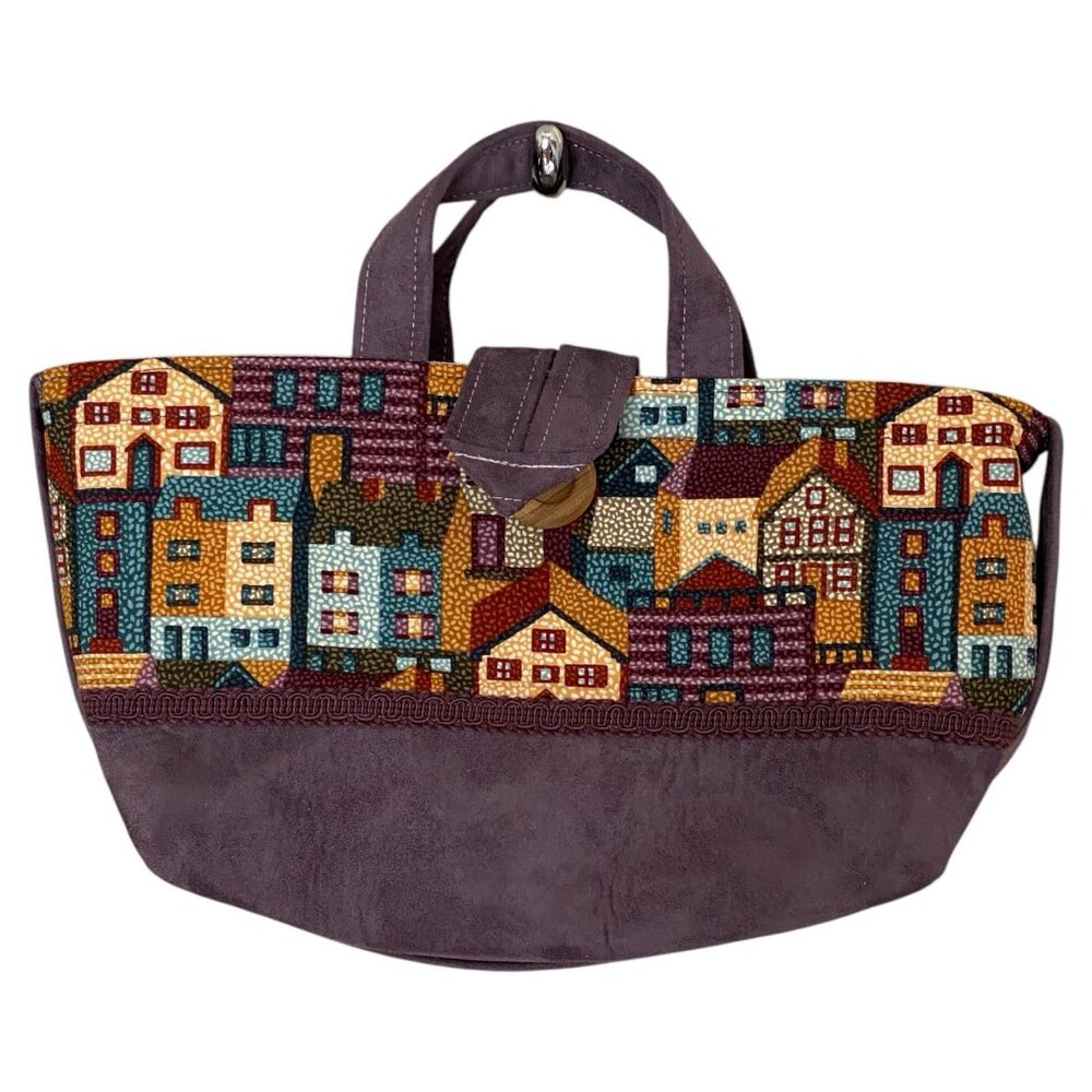 EverSewEnglish Handmade Purple Suede Townhouse Neighborhood Purse Bag